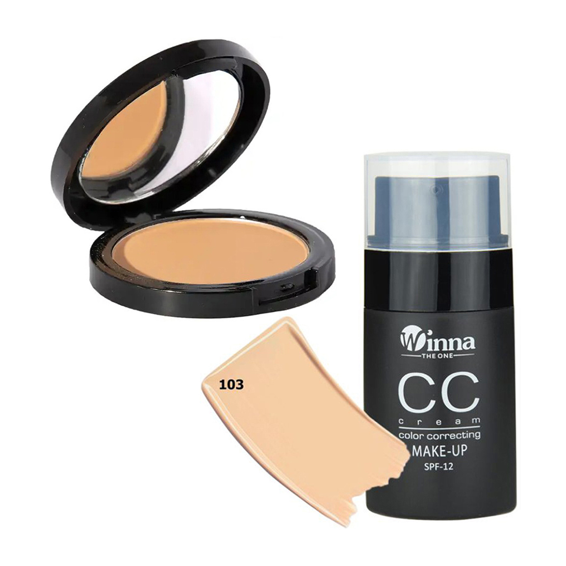 پک آرایشی 2 عددی - کرم پودر CC 103 و پنکک مات مینرال 203